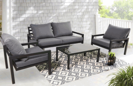 OUTDOOR SOFA SET 2 SEATER 2 ARMCHAIRS 2+1+1+COFFEE TABLE MATT BLACK ALUMINIUM GRAY FABRIC DW-CS02 ΣΕΤ ΚΑΝΑΠΕ ΕΞΩΤΕΡΙΚΟΥ ΧΩΡΟΥ 2 ΘΕΣΙΟΣ 2 ΠΟΛΥΘΡΟΝΕΣ 2+1+1+ΤΡΑΠΕΖΙ ΣΑΛΟΝΙΟΥ ΜΑΤ ΜΑΥΡΟ ΑΛΟΥΜΙΝΙΟ ΓΚΡΙ ΥΦΑΣΜΑ DW-CS02